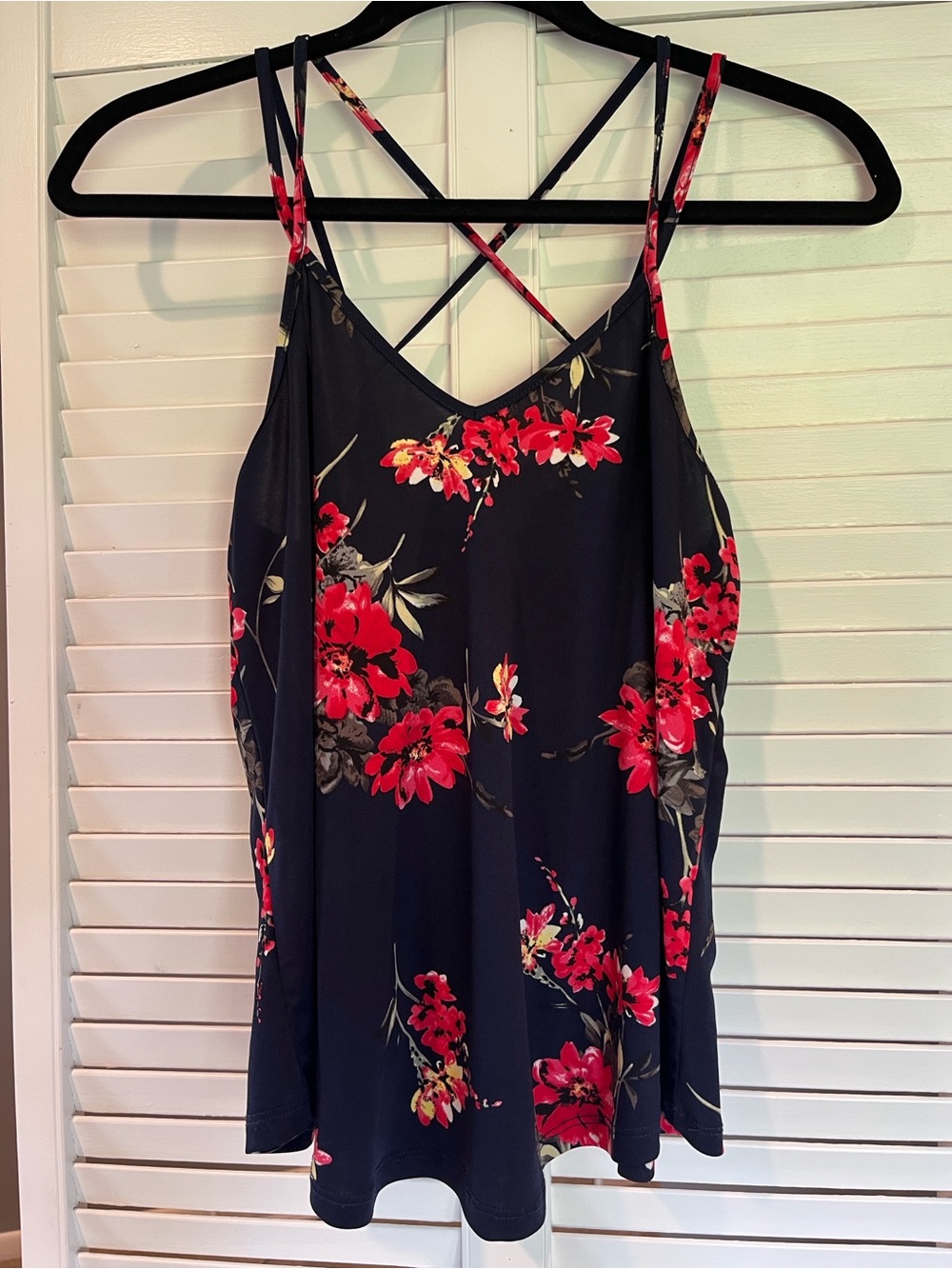 Papermoon Navy Tank with Floral Print and Crisscross Straps